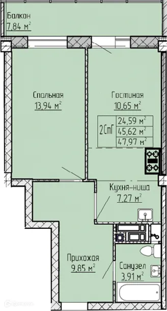 Планировка 2 комн. в ЖК Панорама