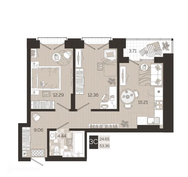 Планировка 2 комн. в ЖК Авторский квартал