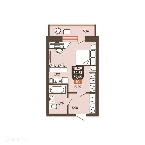 Планировка 1 комн. в ЖК ЕРМАК