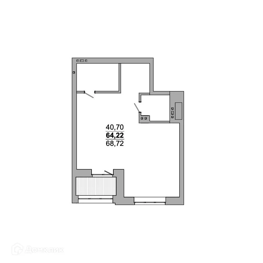 Планировка 2-комнатной квартиры 68.72 м² в ЖК БЕСТУЖЕВСКИЙ БУЛЬВАР Резиденции, г. Новосибирск — фото 1