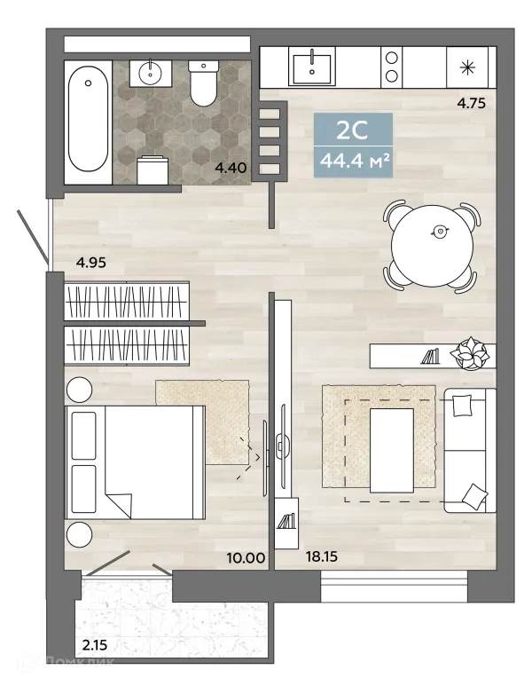 Планировка 2 комн. в ЖК На Королева