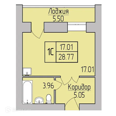 Планировка студии квартиры 28.77 м² в ЖК Дивногорский, г. Новосибирск — фото 2
