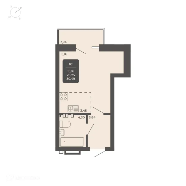 Планировка 1 комн. в NOVA-апарт