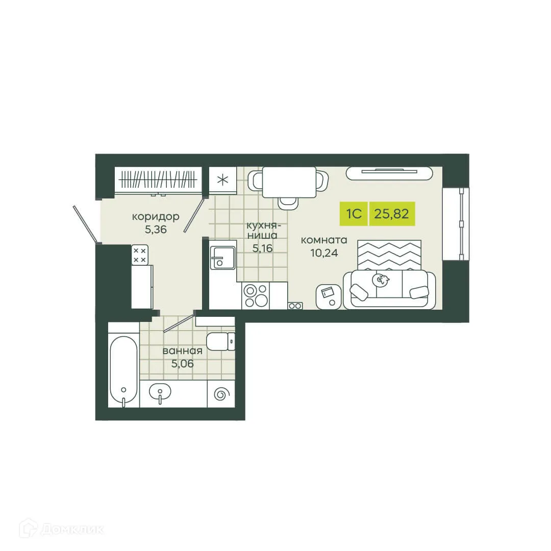 Планировка студии квартиры 25.82 м² в ЖК Белкин, г. Новосибирск — фото 1