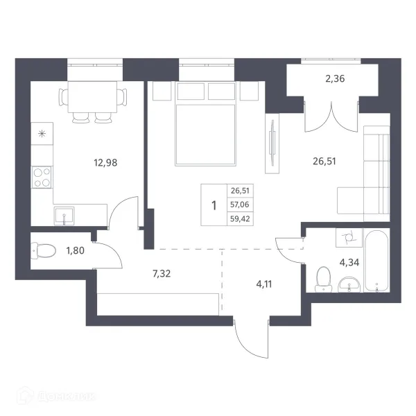 Планировка Студия в ЖК Основатели
