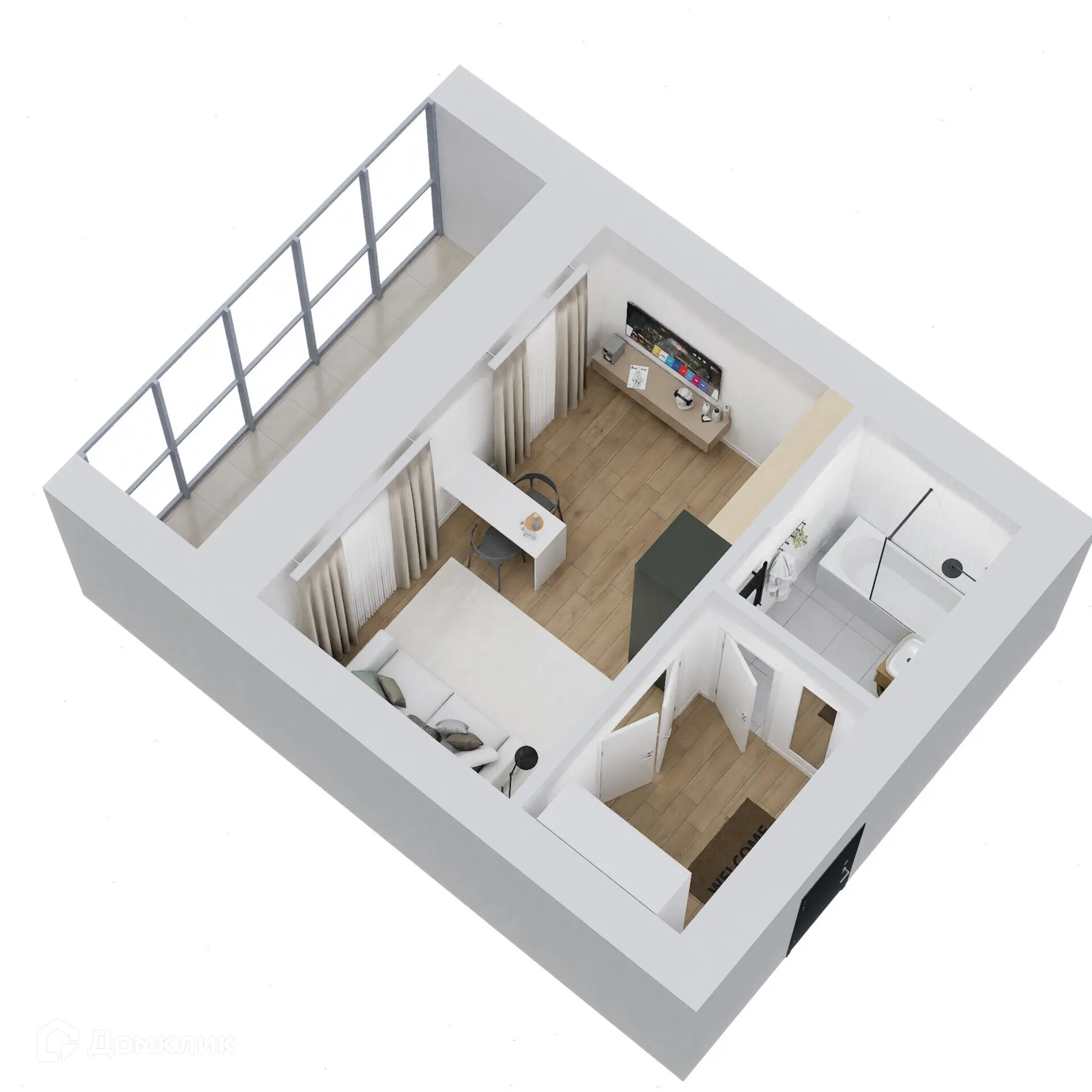 Планировка студии квартиры 29.58 м² в ЖК Дивногорский, г. Новосибирск — фото 1