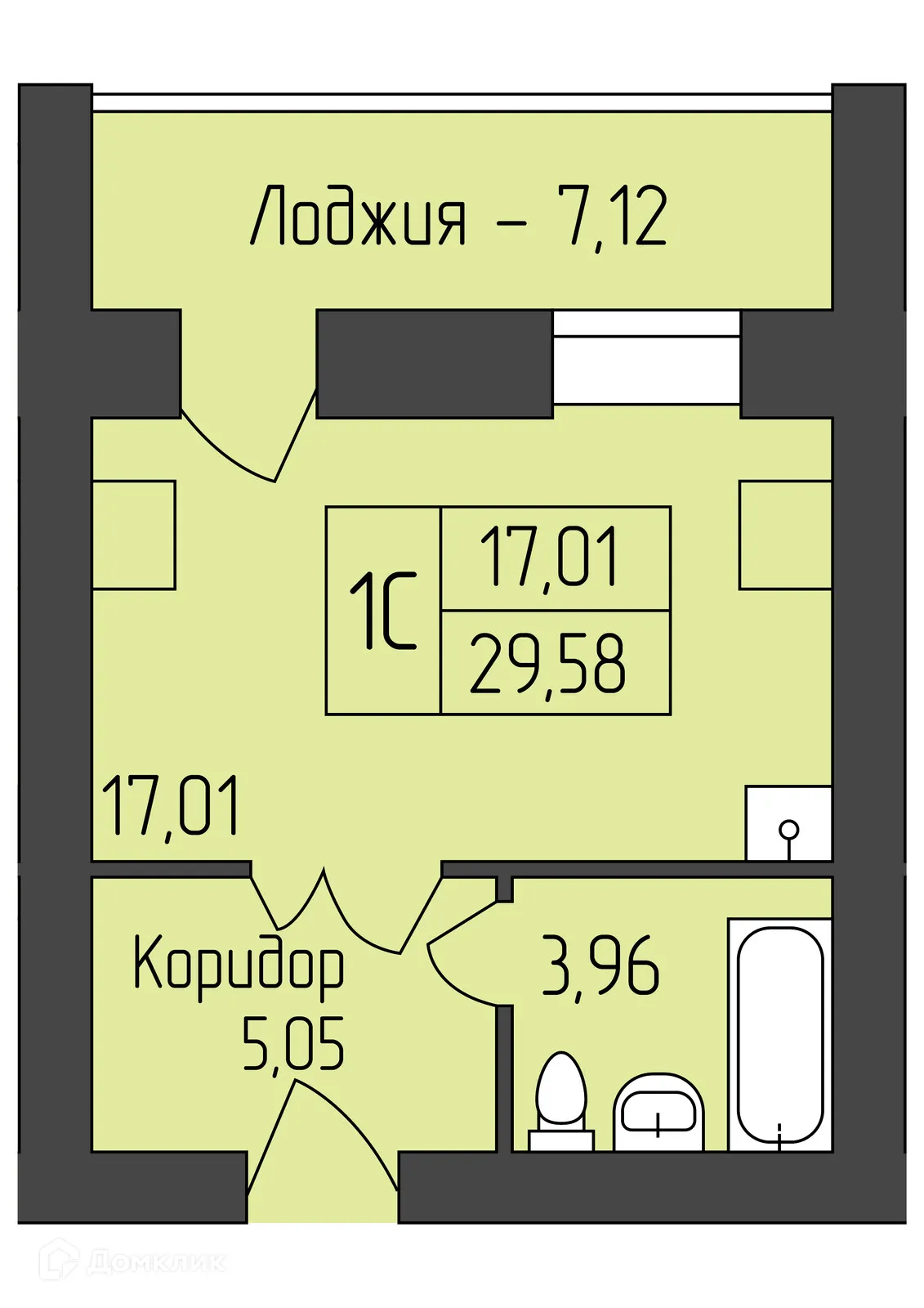 Планировка студии квартиры 29.58 м² в ЖК Дивногорский, г. Новосибирск — фото 2