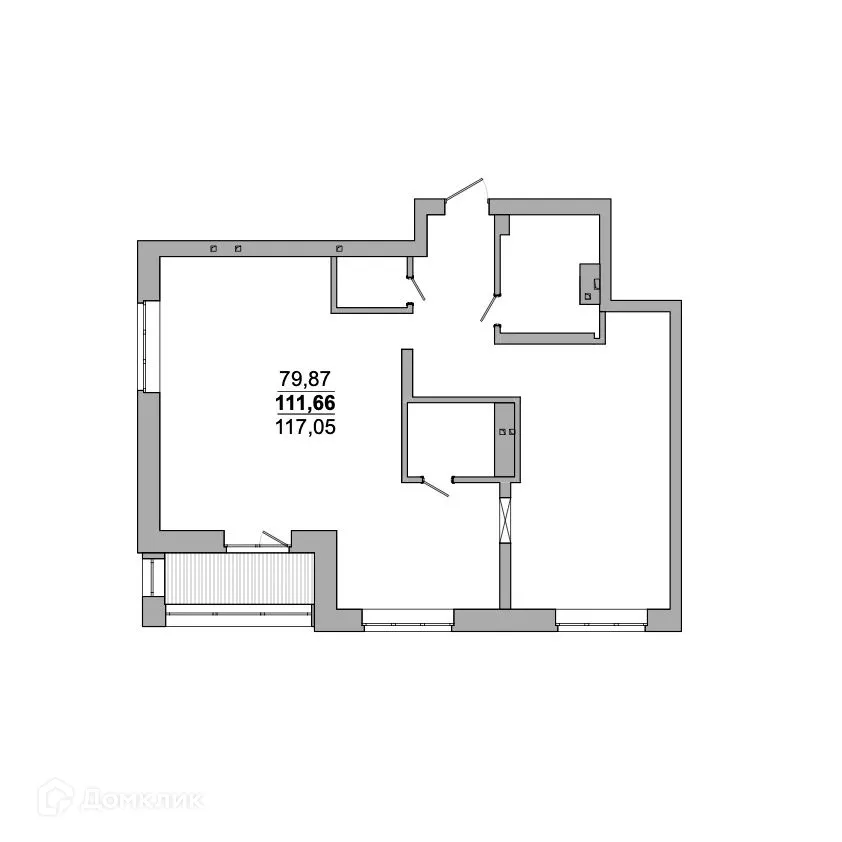 Планировка 3-комнатной квартиры 117.05 м² в ЖК БЕСТУЖЕВСКИЙ БУЛЬВАР Резиденции, г. Новосибирск — фото 1