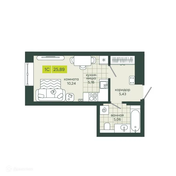 Планировка Студия в ЖК Белкин