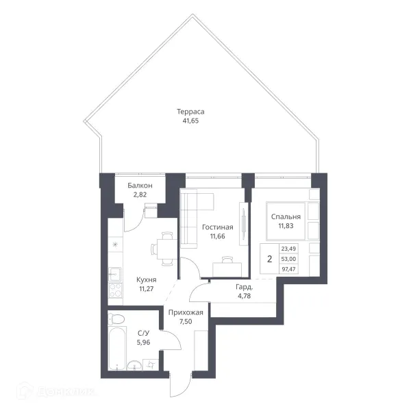 Планировка 2 комн. в ЖК Фора