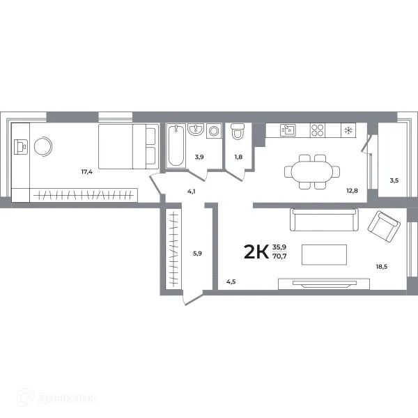 Планировка 2 комн. в ЖК Сергиев Пассаж на Беловежской
