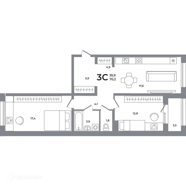 Планировка 2 комн. в ЖК Сергиев Пассаж на Беловежской