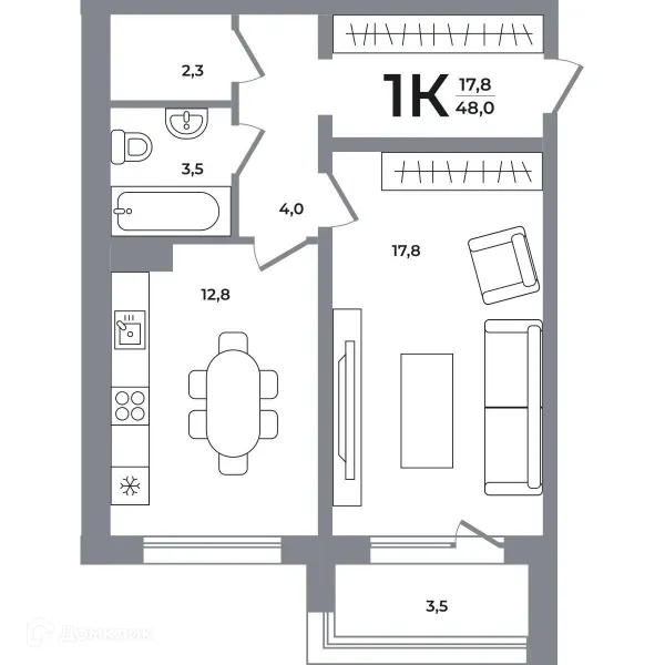 Планировка 1 комн. в ЖК Сергиев Пассаж на Беловежской