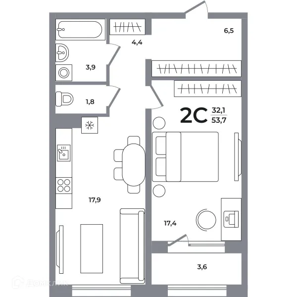 Планировка 2 комн. в ЖК Сергиев Пассаж на Беловежской