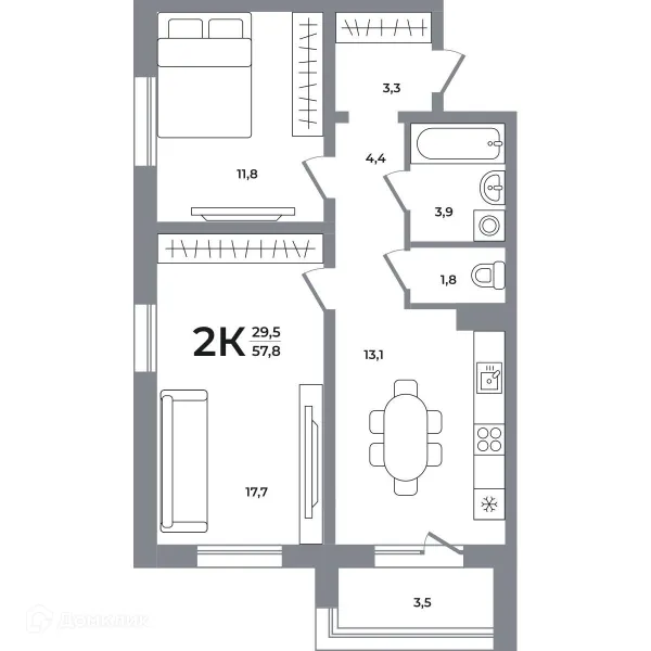 Планировка 2 комн. в ЖК Сергиев Пассаж на Беловежской