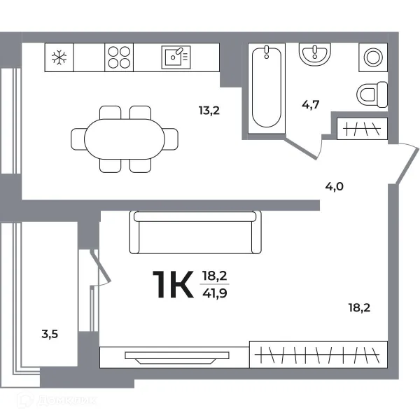 Планировка 1 комн. в ЖК Сергиев Пассаж на Беловежской