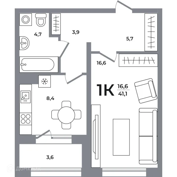 Планировка 1 комн. в ЖК Сергиев Пассаж на Беловежской
