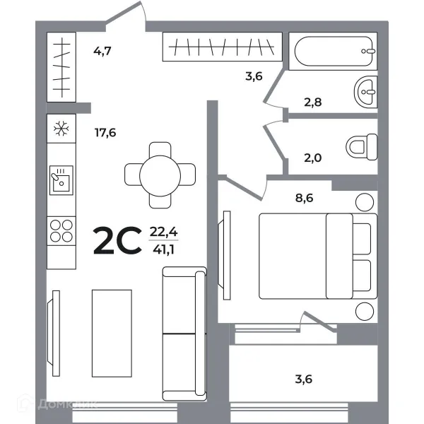 Планировка 2 комн. в ЖК Сергиев Пассаж на Беловежской