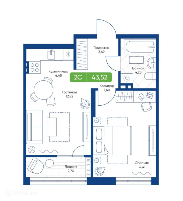Планировка 2 комн. в ЖК Биография