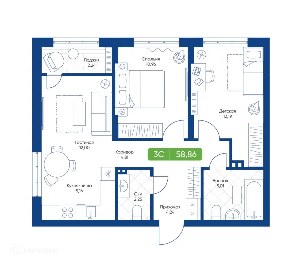 Планировка 3 комн. в ЖК Биография