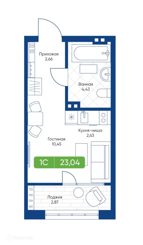 Планировка Студия в ЖК Биография
