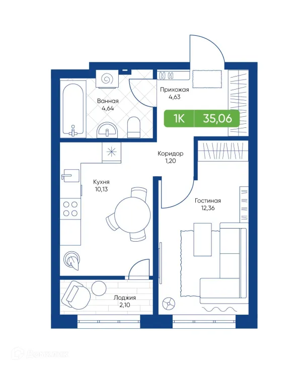 Планировка 1 комн. в ЖК Биография