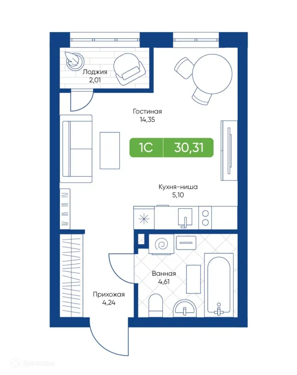 Планировка Студия в ЖК Биография