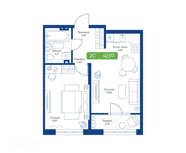 Планировка 2 комн. в ЖК Биография
