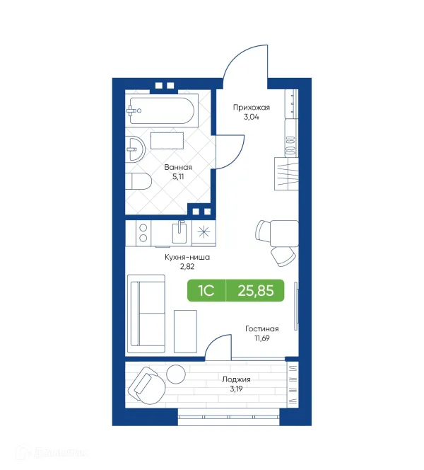 Планировка Студия в ЖК Биография