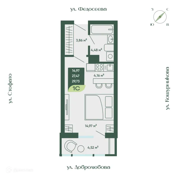 Планировка Студия в ЖК Жилой дом Мичурин