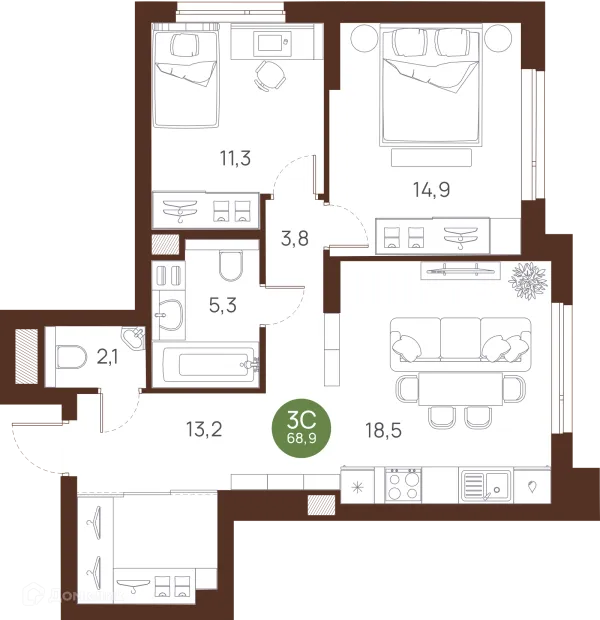 Планировка 3 комн. в ЖК VESNA (Весна)