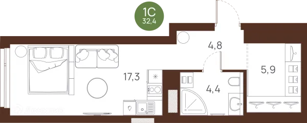 Планировка Студия в ЖК VESNA (Весна)