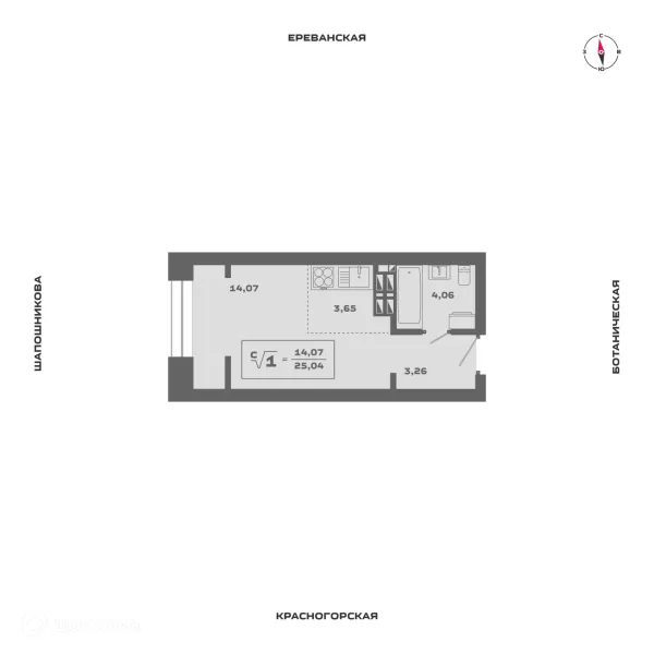 Планировка Студия в ЖК Ньютон