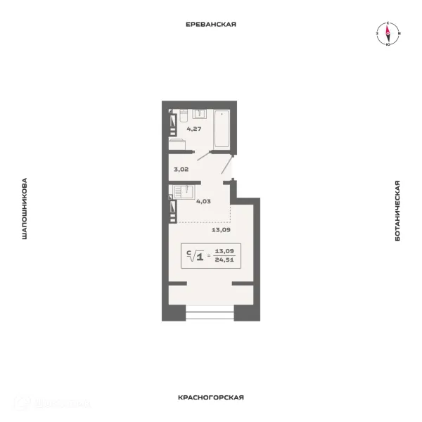 Планировка Студия в ЖК Ньютон