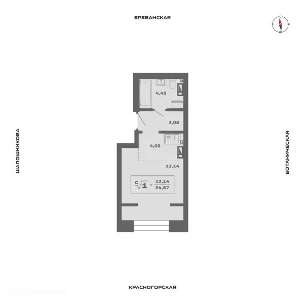 Планировка Студия в ЖК Ньютон