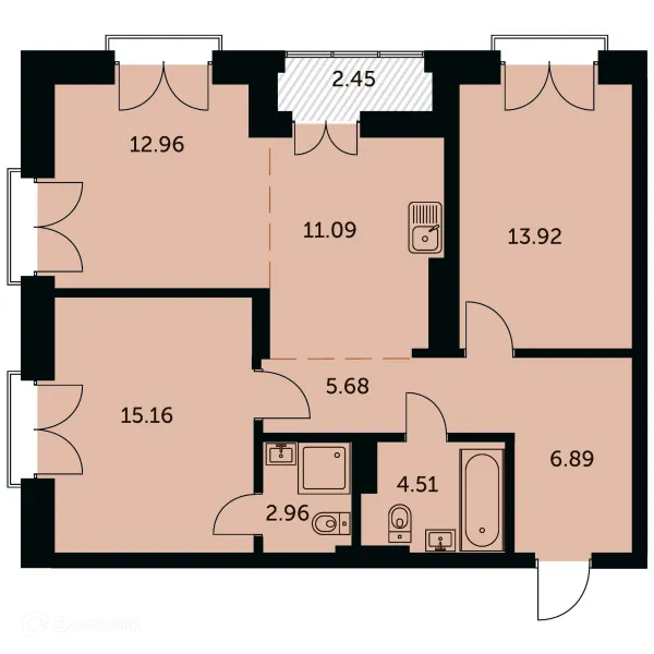 Планировка 3 комн. в ЖК Академия