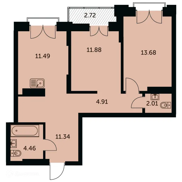 Планировка 2 комн. в ЖК Академия