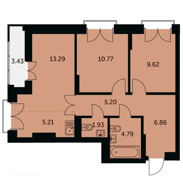 Планировка 3 комн. в ЖК Академия