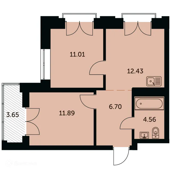 Планировка 2 комн. в ЖК Академия