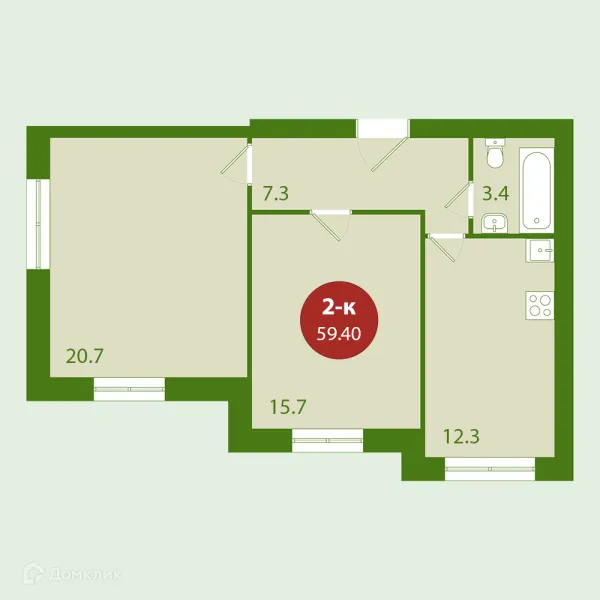 Планировка 2 комн. в ЖК "Дмитровград"