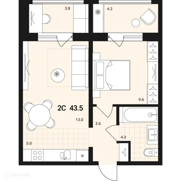 Планировка 2 комн. в ЖК по ул. Геодезическая, д. 15а