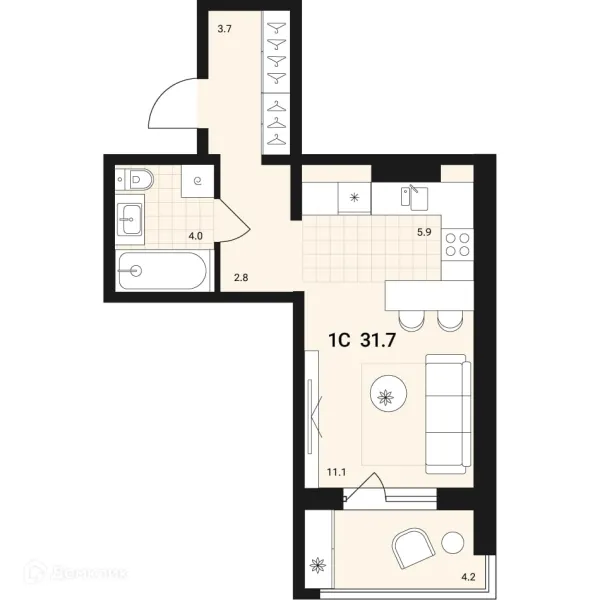 Планировка Студия в ЖК по ул. Геодезическая, д. 15а