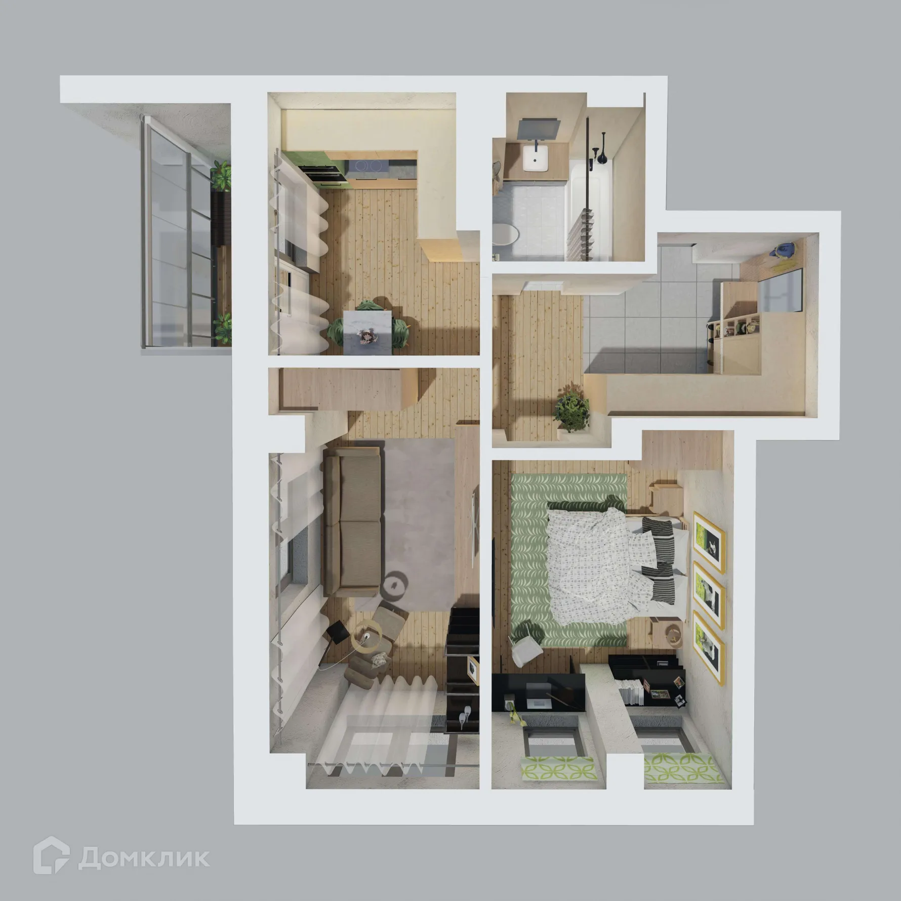 Планировка 2-комнатной квартиры 54.4 м² в ЖК СОСНЫ, г. Сосновоборск — фото 1