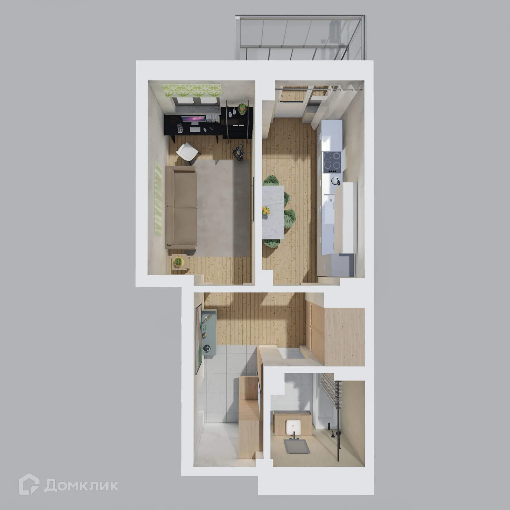 Планировка 1-комнатной квартиры 40.96 м² в ЖК СОСНЫ, г. Сосновоборск — фото 1