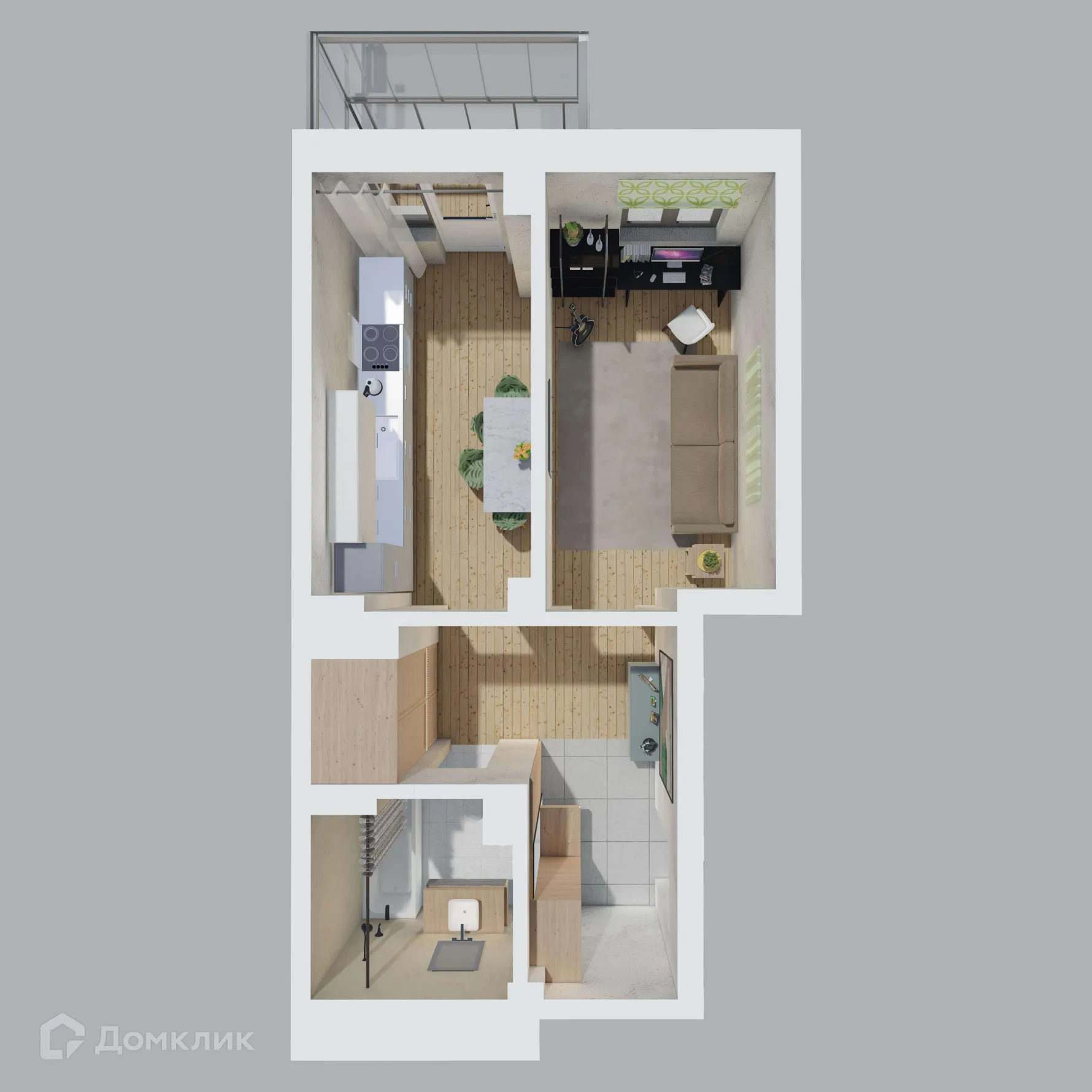 Планировка 1-комнатной квартиры 38.55 м² в ЖК СОСНЫ, г. Сосновоборск — фото 1