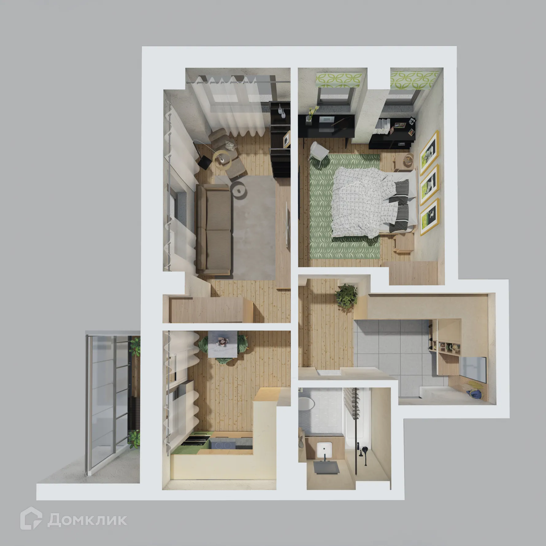 Планировка 2-комнатной квартиры 54.9 м² в ЖК СОСНЫ, г. Сосновоборск — фото 1