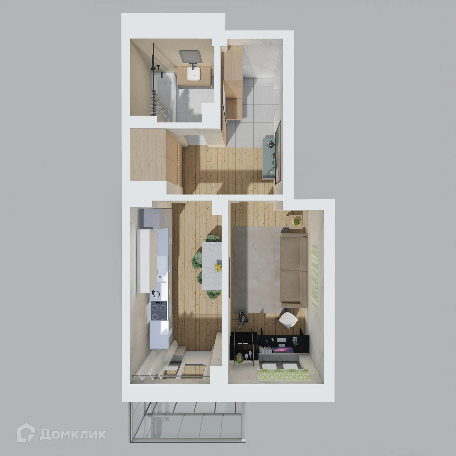 Планировка 1-комнатной квартиры 38.37 м² в ЖК СОСНЫ, г. Сосновоборск — фото 1