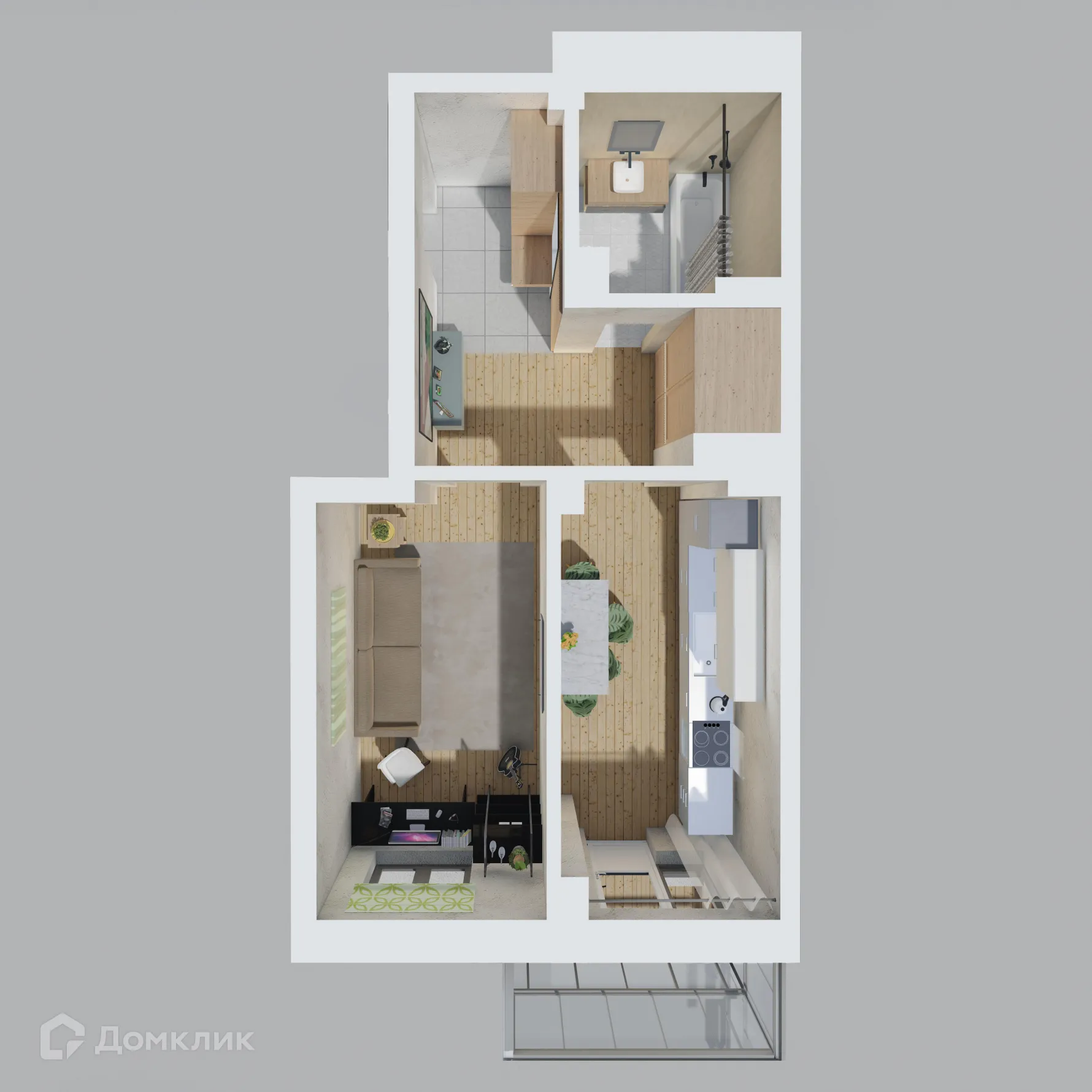 Планировка 1-комнатной квартиры 40.74 м² в ЖК СОСНЫ, г. Сосновоборск — фото 1