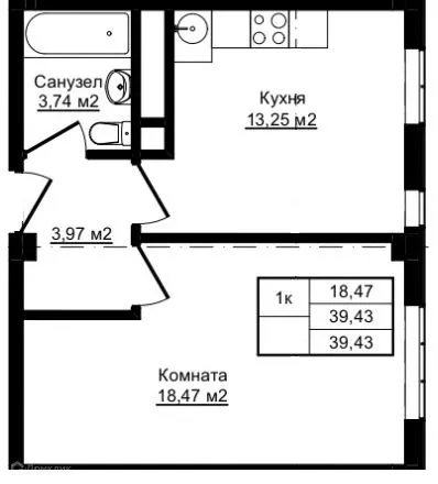 Планировка 1 комн. в ЖК Южный парк