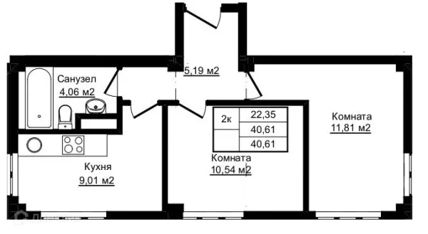 Планировка 2 комн. в ЖК Южный парк